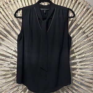 White House Black Market Black V-Neck Sleeveless Blouse with Tie Front